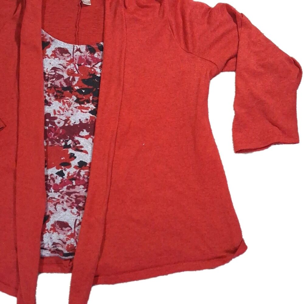 White Stag 2X 18W/20W Red Cardigan Floral 2-Piece Faux Set Mock Top Plus Size - Picture 15 of 16
